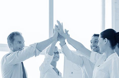 success and winning concept - happy business team giving high fi